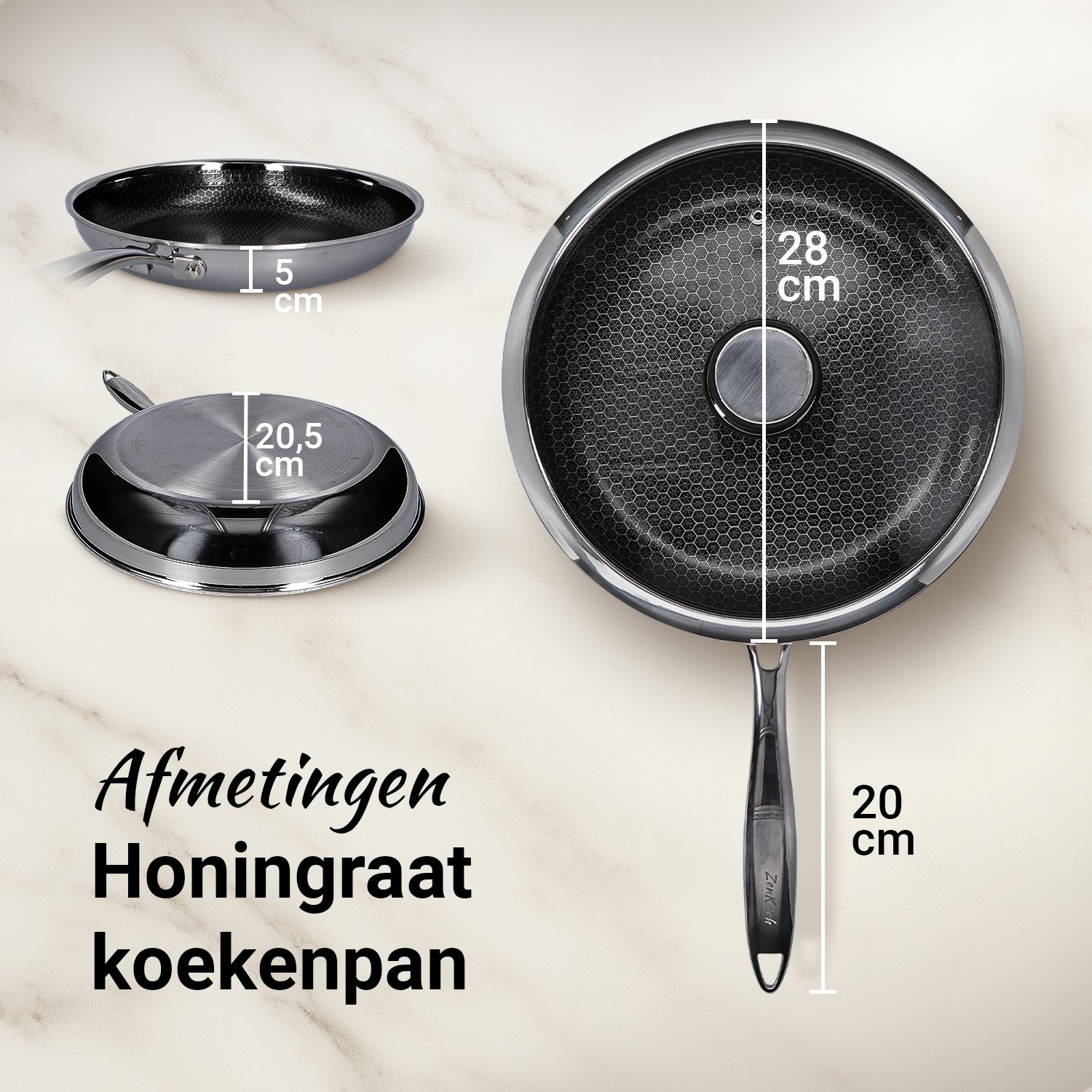 ZenKitch Honingraat Koekenpan Ø 28 cm met Deksel